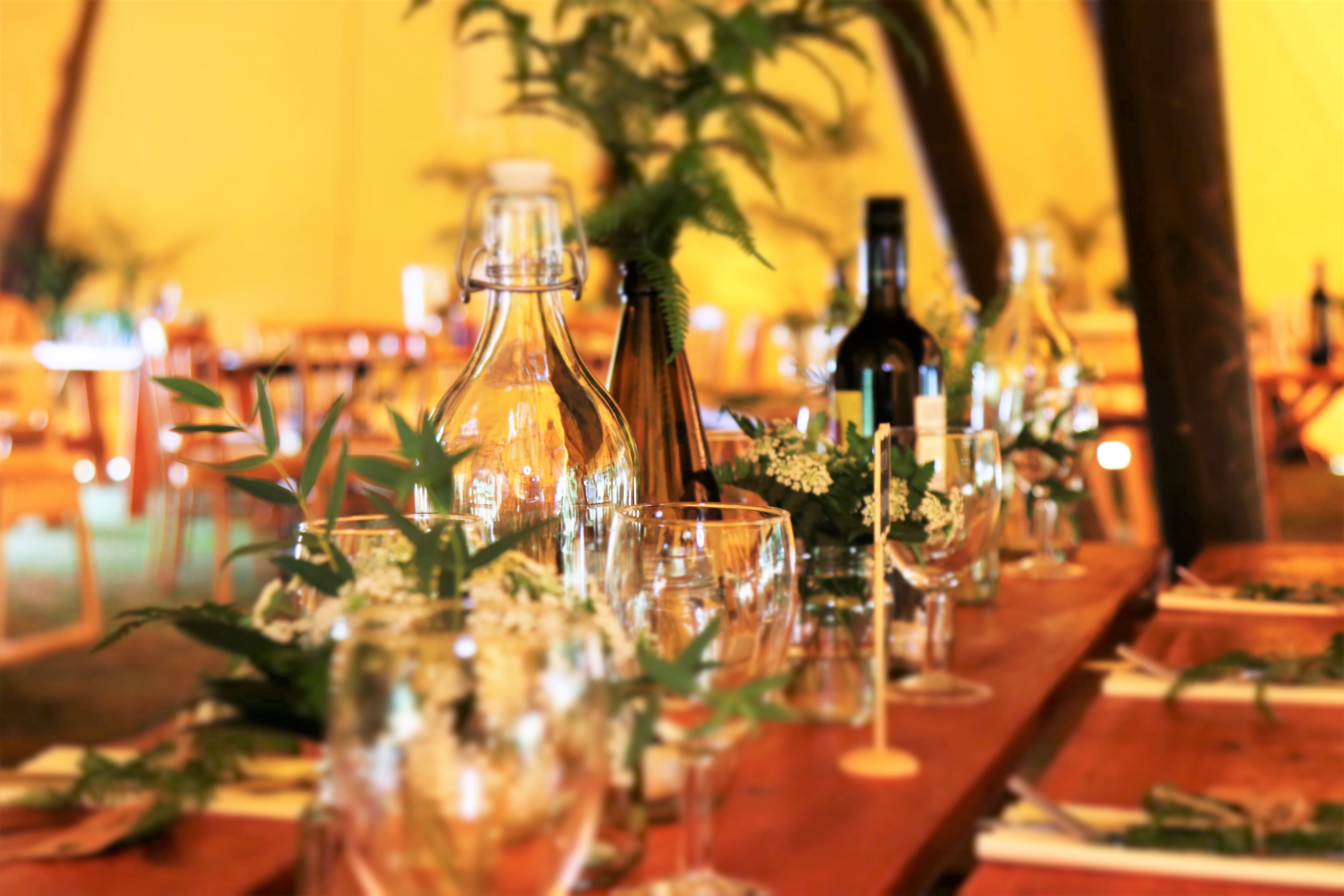 glassware on dinner table